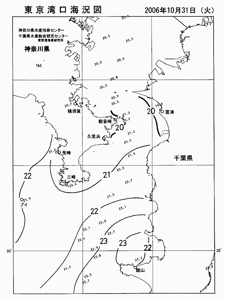 海況図, 東京湾口海況図 検索結果, (水温分布 等を図示)