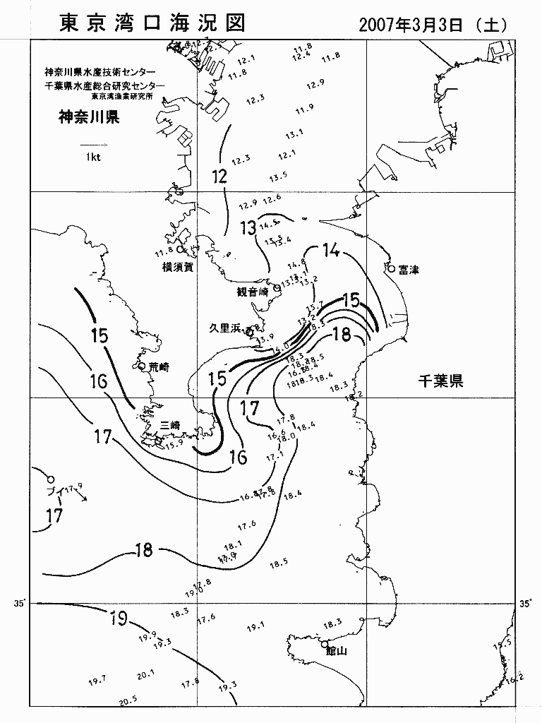 海況図, 東京湾口海況図 検索結果, (水温分布 等を図示)