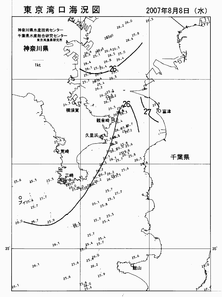 海況図, 東京湾口海況図 検索結果, (水温分布 等を図示)