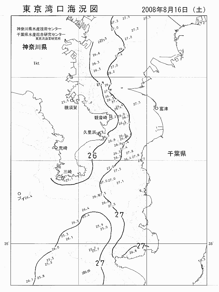 海況図, 東京湾口海況図 検索結果, (水温分布 等を図示)