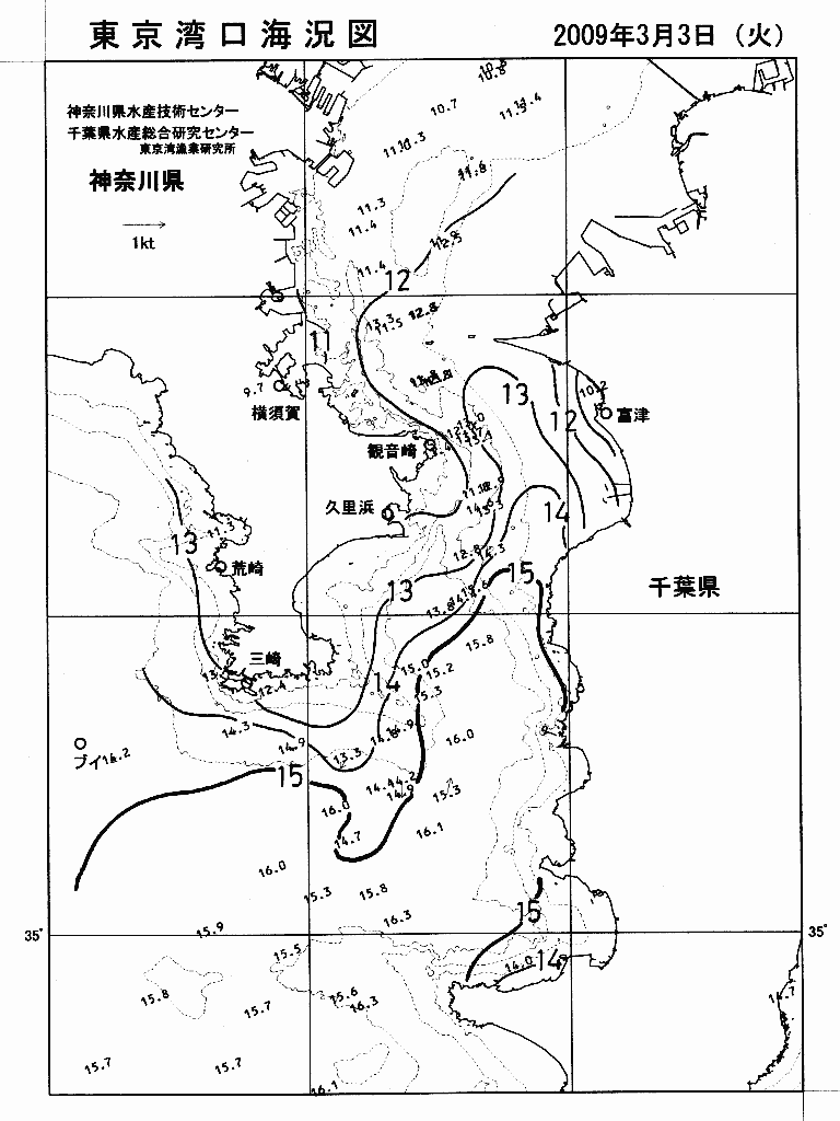 海況図, 東京湾口海況図 検索結果, (水温分布 等を図示)