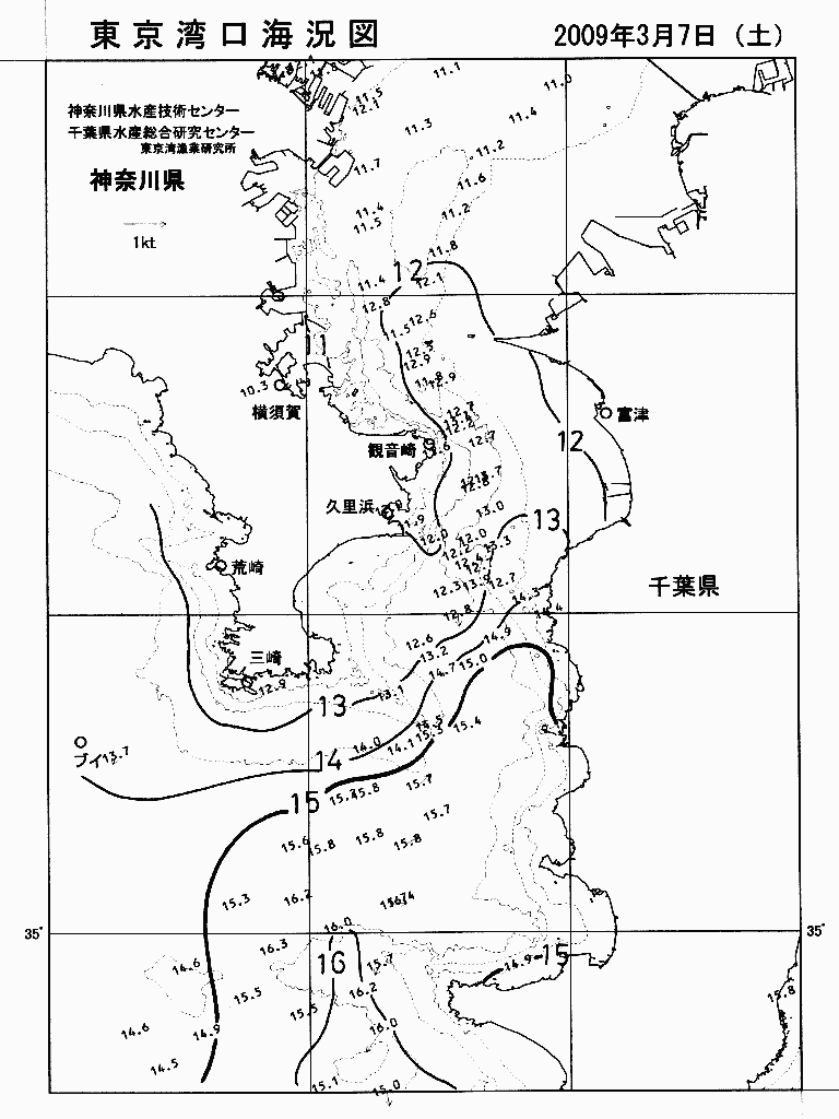 海況図, 東京湾口海況図 検索結果, (水温分布 等を図示)