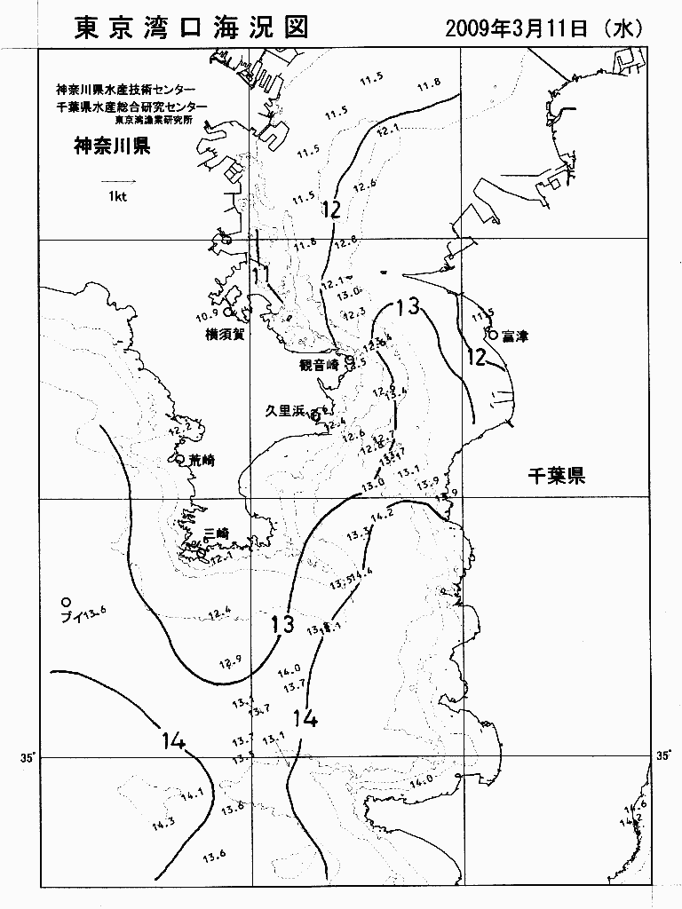 海況図, 東京湾口海況図 検索結果, (水温分布 等を図示)