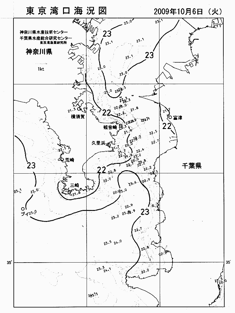 海況図, 東京湾口海況図 検索結果, (水温分布 等を図示)