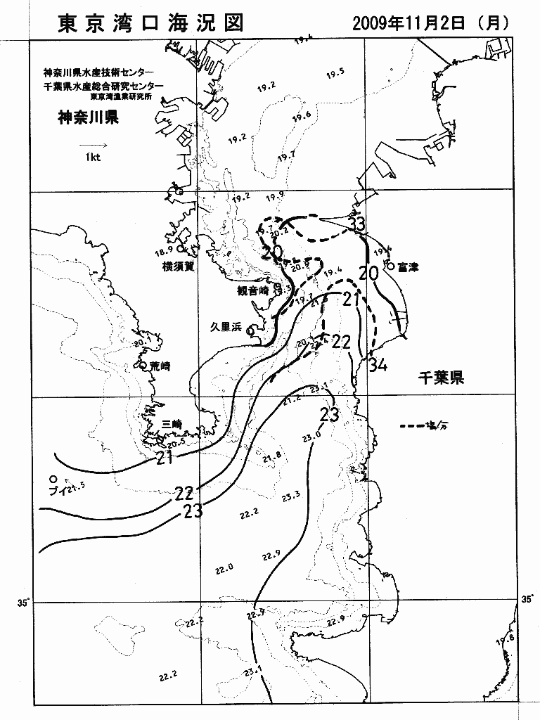 海況図, 東京湾口海況図 検索結果, (水温分布 等を図示)