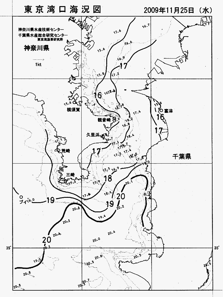 海況図, 東京湾口海況図 検索結果, (水温分布 等を図示)