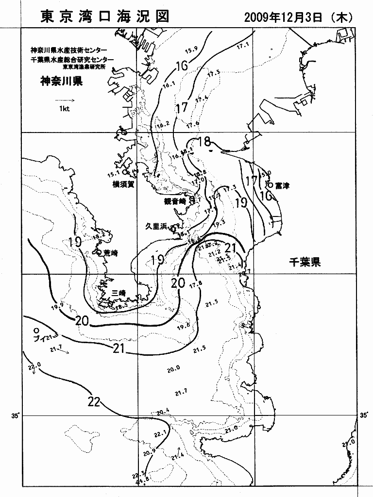 海況図, 東京湾口海況図 検索結果, (水温分布 等を図示)