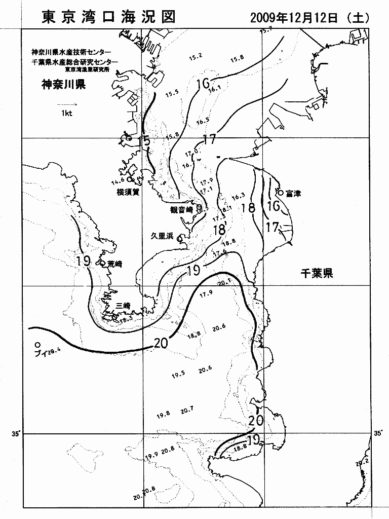 海況図, 東京湾口海況図 検索結果, (水温分布 等を図示)