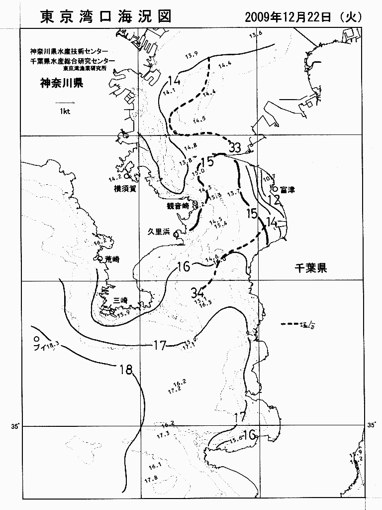 海況図, 東京湾口海況図 検索結果, (水温分布 等を図示)