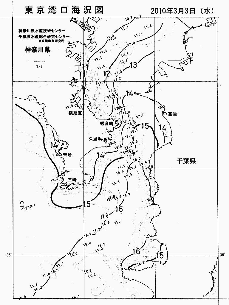 海況図, 東京湾口海況図 検索結果, (水温分布 等を図示)