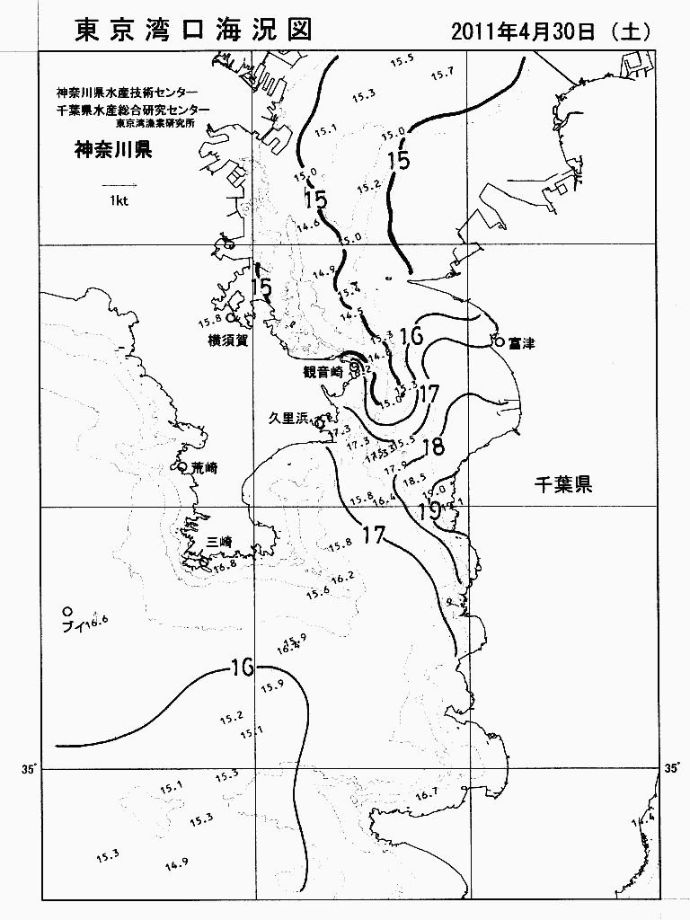 海況図, 東京湾口海況図 検索結果, (水温分布 等を図示)