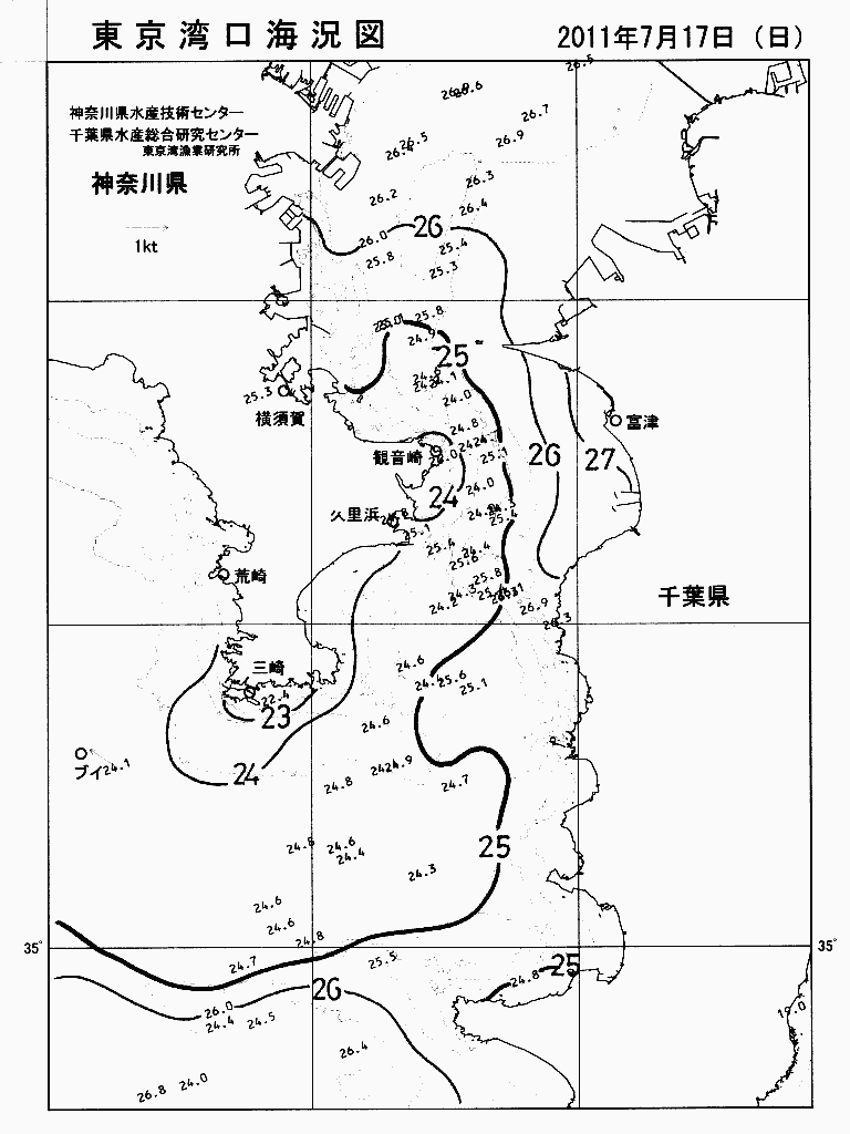 海況図, 東京湾口海況図 検索結果, (水温分布 等を図示)