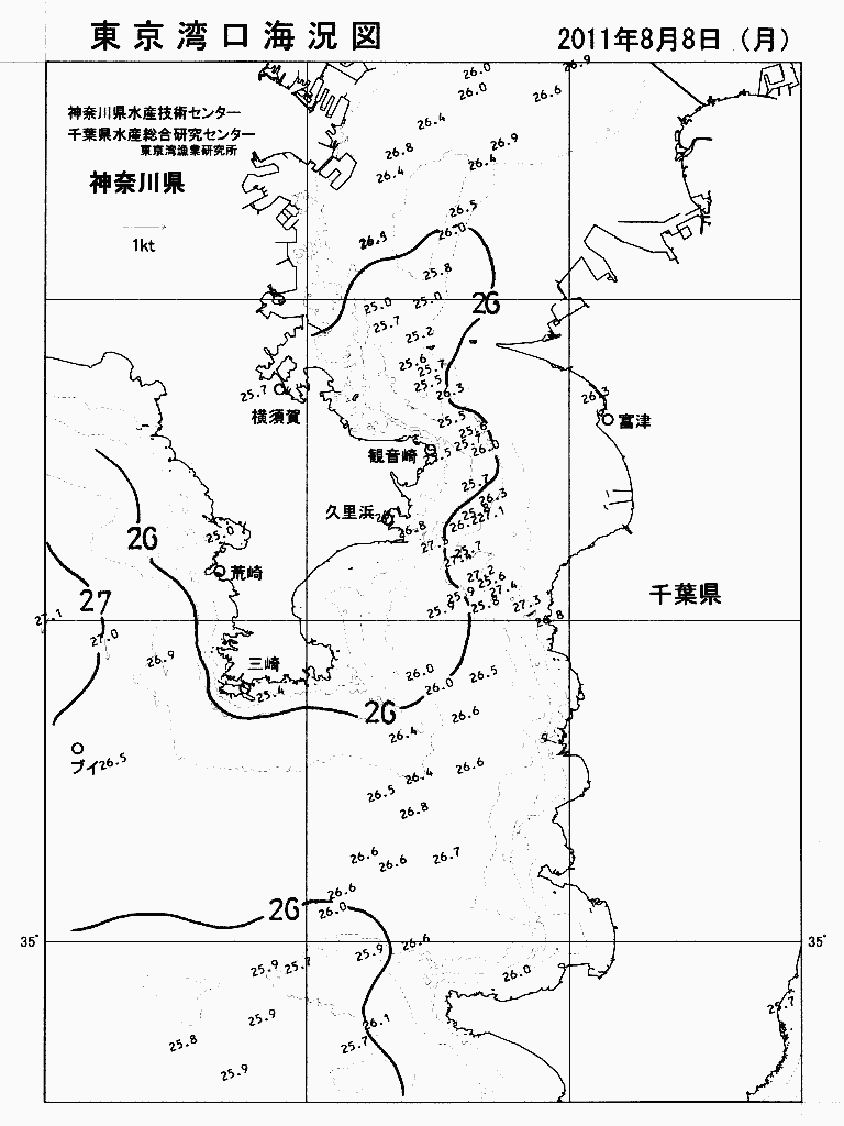 海況図, 東京湾口海況図 検索結果, (水温分布 等を図示)