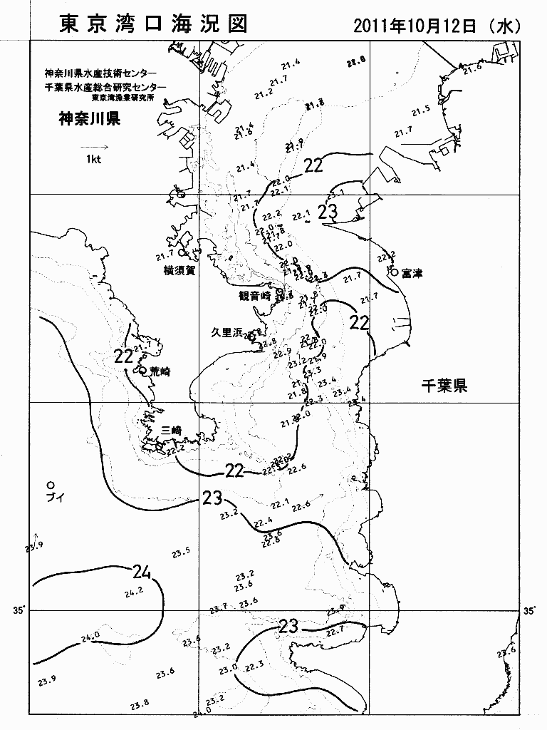 海況図, 東京湾口海況図 検索結果, (水温分布 等を図示)