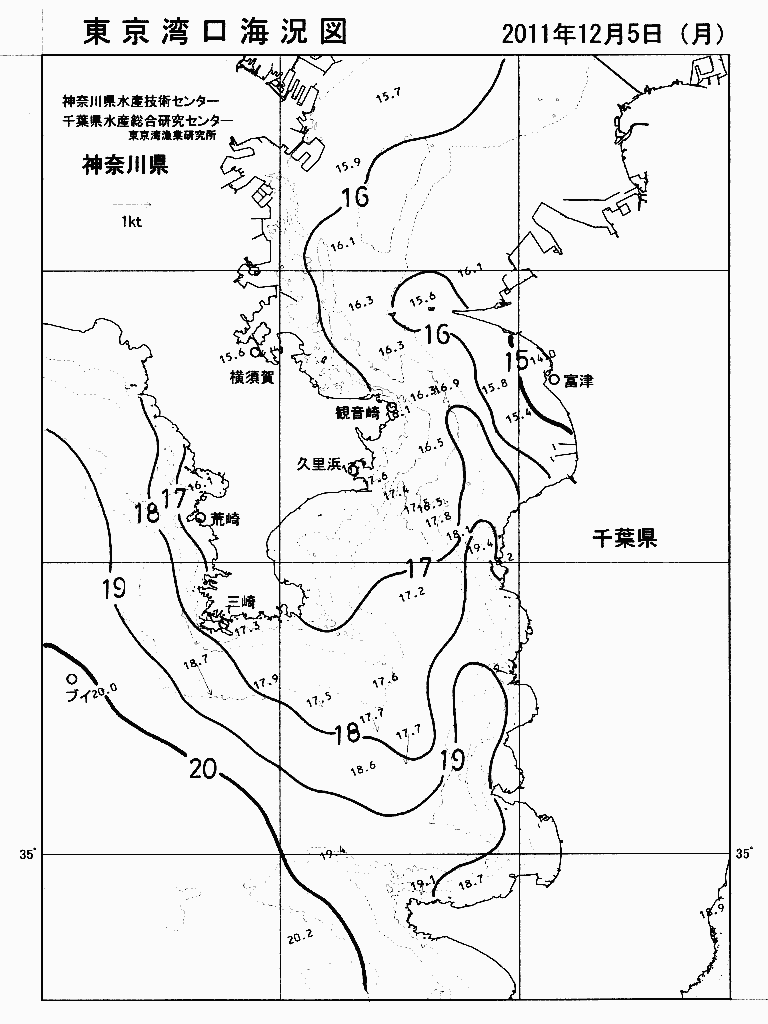 海況図, 東京湾口海況図 検索結果, (水温分布 等を図示)