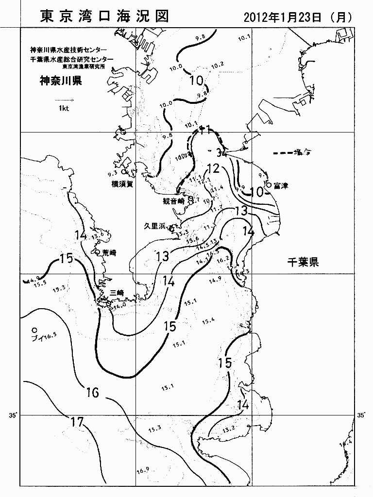 海況図, 東京湾口海況図 検索結果, (水温分布 等を図示)