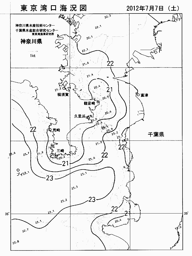 海況図, 東京湾口海況図 検索結果, (水温分布 等を図示)