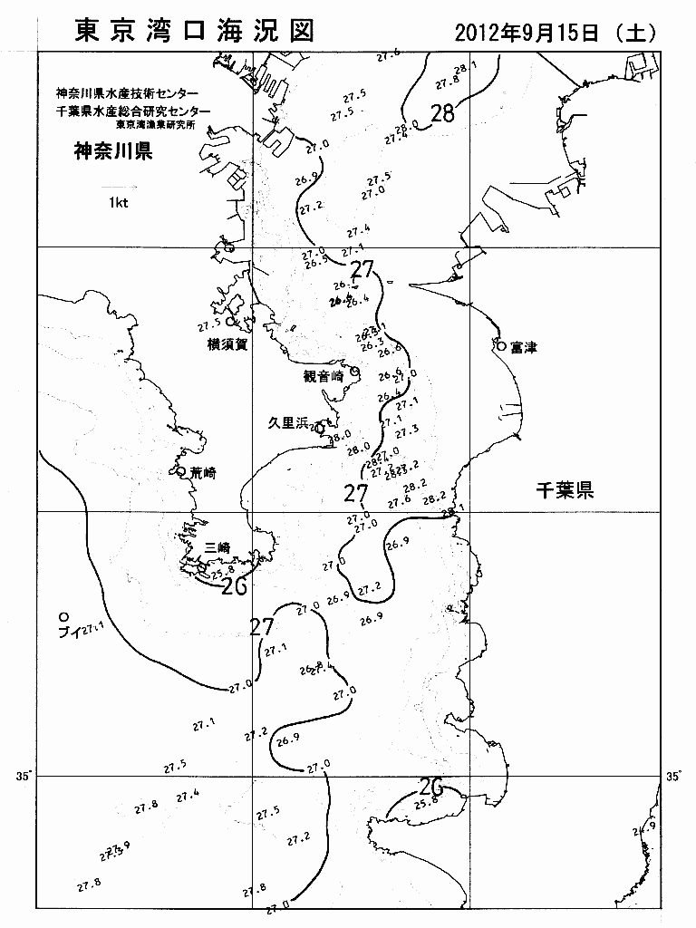 海況図, 東京湾口海況図 検索結果, (水温分布 等を図示)