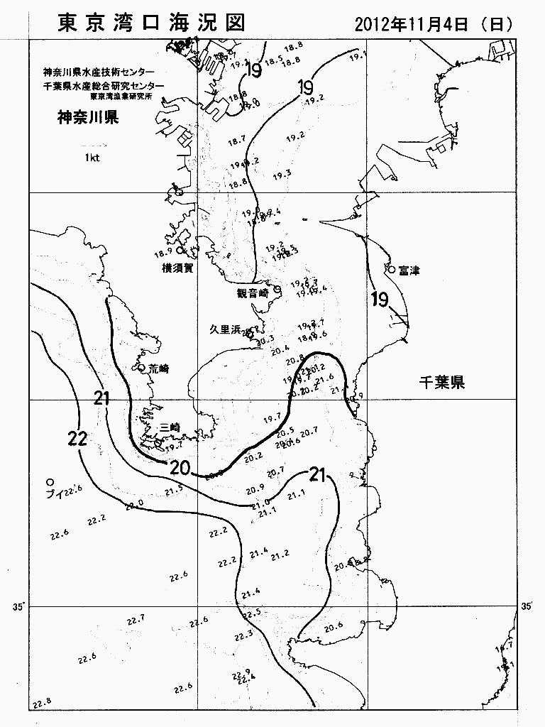 海況図, 東京湾口海況図 検索結果, (水温分布 等を図示)