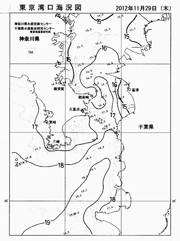 海況図, 東京湾口海況図 検索結果, (水温分布 等を図示)
