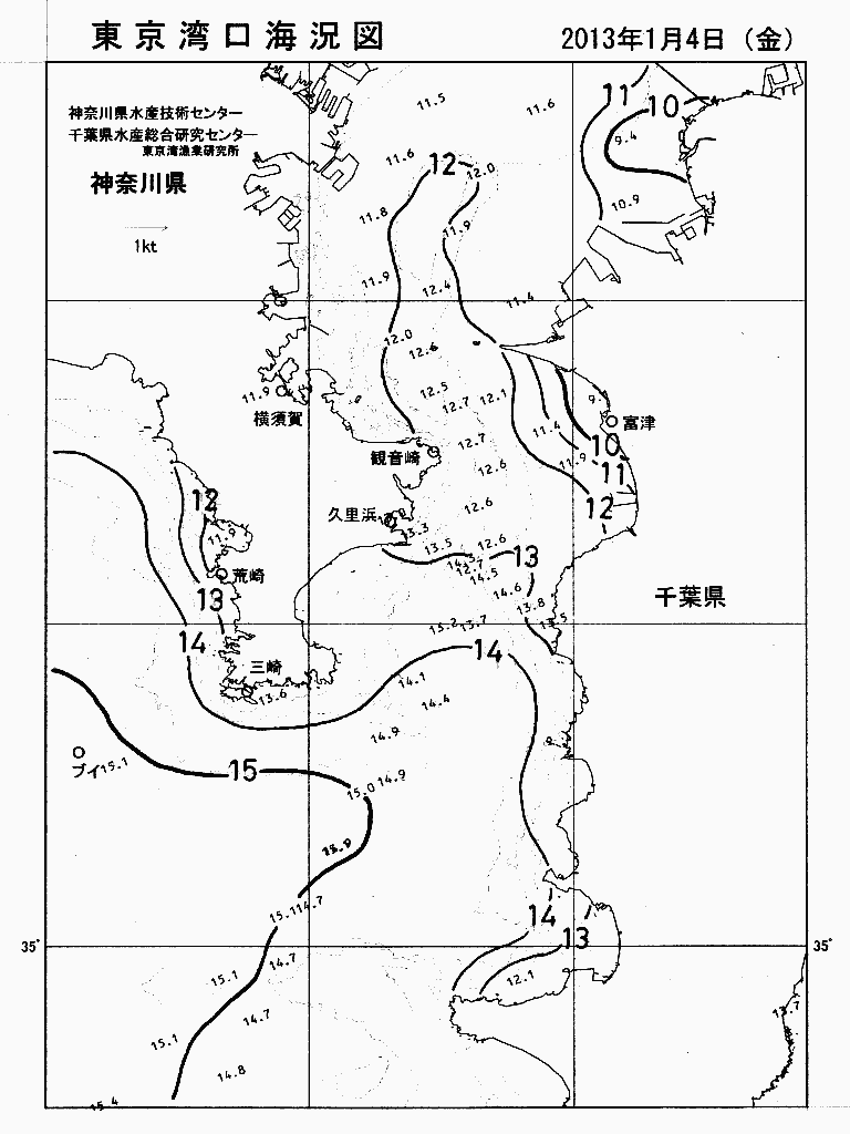 海況図, 東京湾口海況図 検索結果, (水温分布 等を図示)