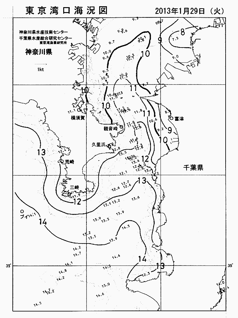 海況図, 東京湾口海況図 検索結果, (水温分布 等を図示)