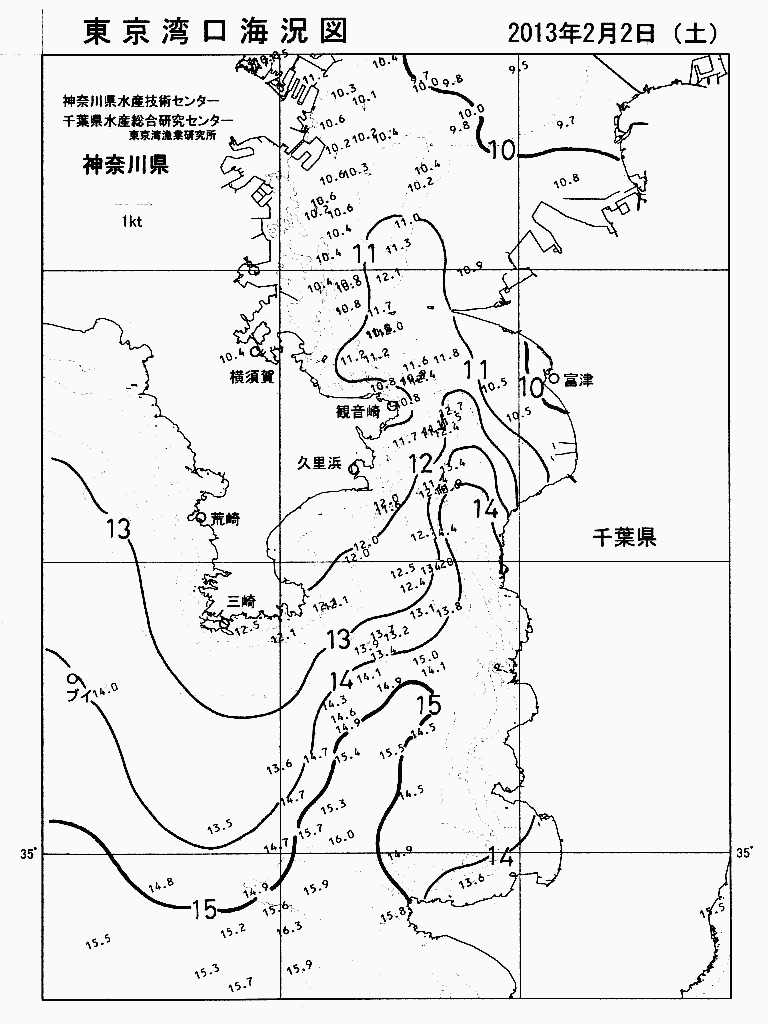 海況図, 東京湾口海況図 検索結果, (水温分布 等を図示)