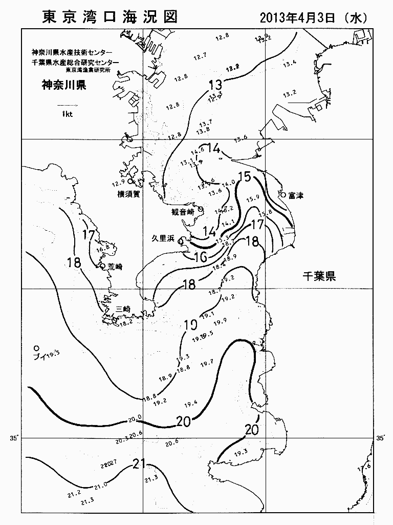 海況図, 東京湾口海況図 検索結果, (水温分布 等を図示)