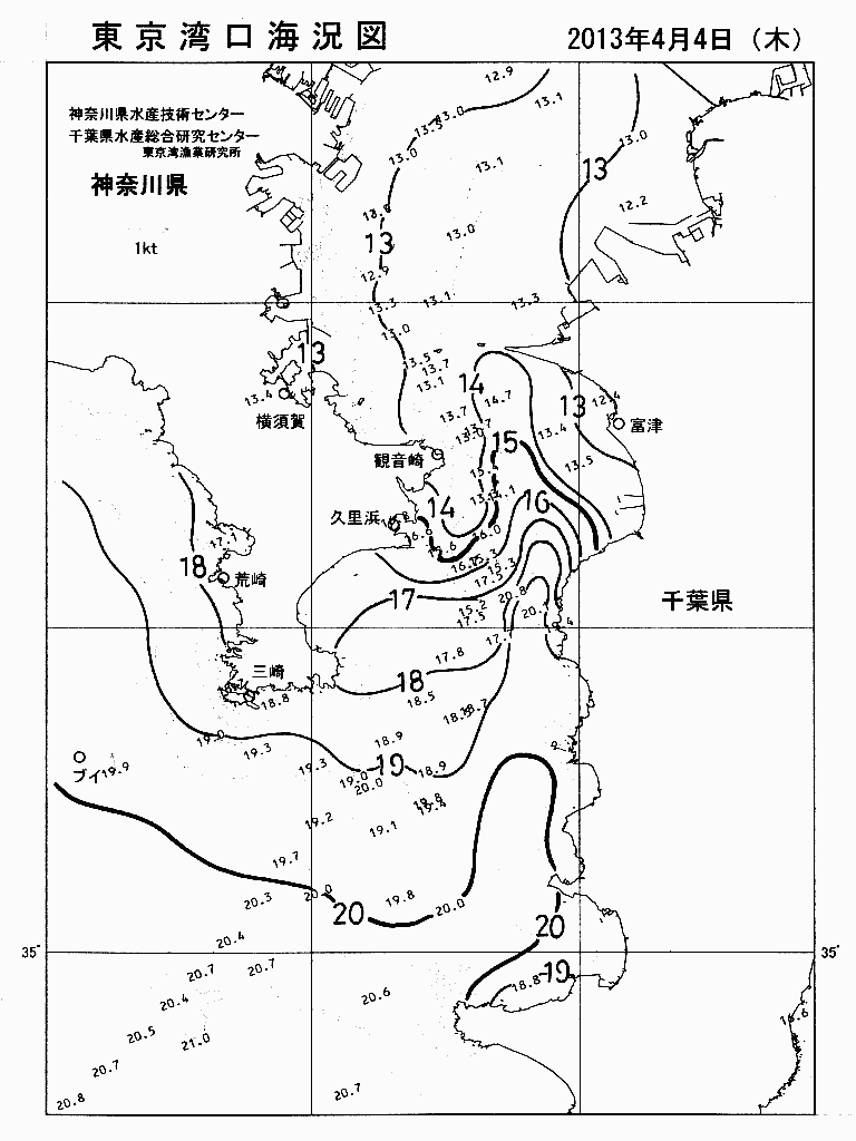 海況図, 東京湾口海況図 検索結果, (水温分布 等を図示)