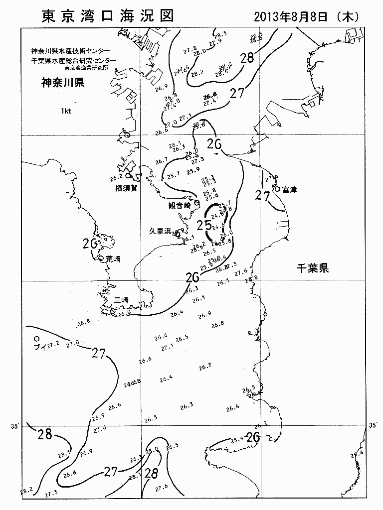 海況図, 東京湾口海況図 検索結果, (水温分布 等を図示)