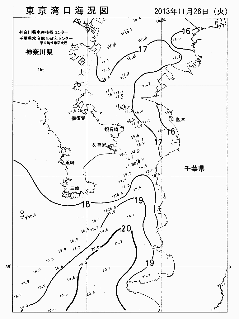 海況図, 東京湾口海況図 検索結果, (水温分布 等を図示)