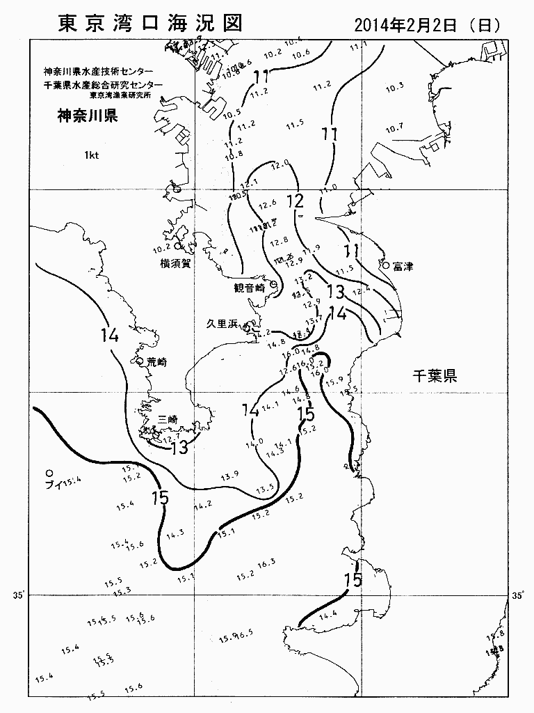 海況図, 東京湾口海況図 検索結果, (水温分布 等を図示)