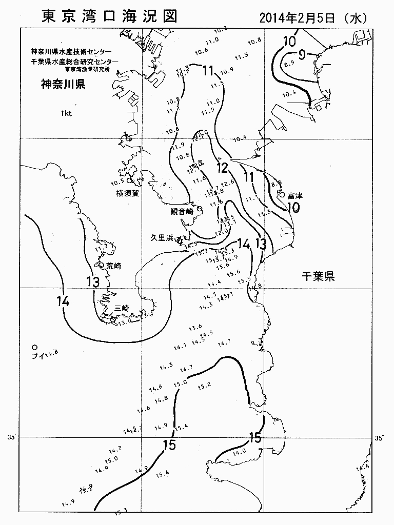 海況図, 東京湾口海況図 検索結果, (水温分布 等を図示)