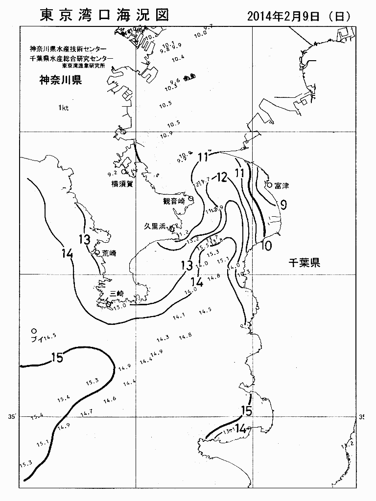 海況図, 東京湾口海況図 検索結果, (水温分布 等を図示)