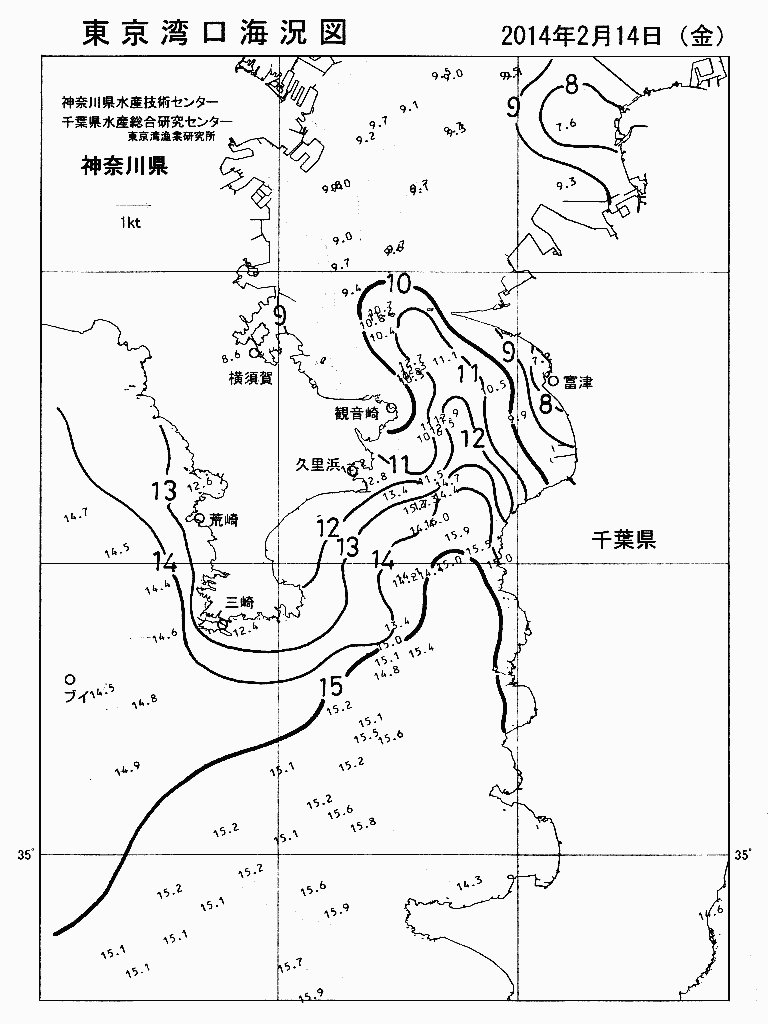 海況図, 東京湾口海況図 検索結果, (水温分布 等を図示)