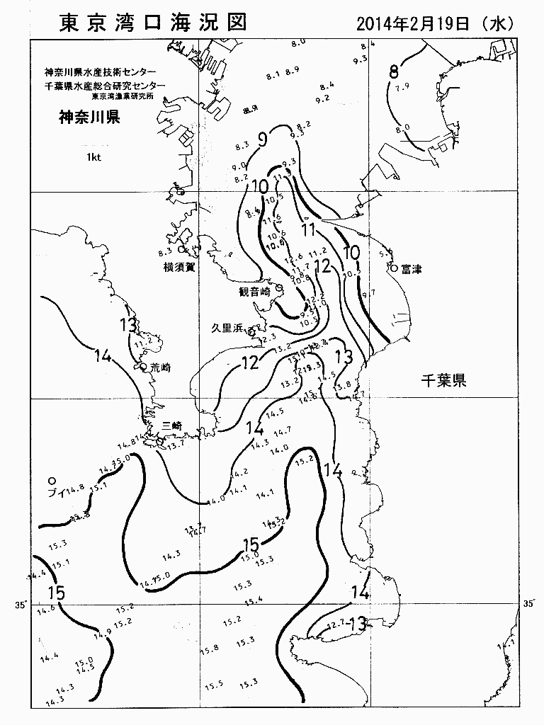 海況図, 東京湾口海況図 検索結果, (水温分布 等を図示)