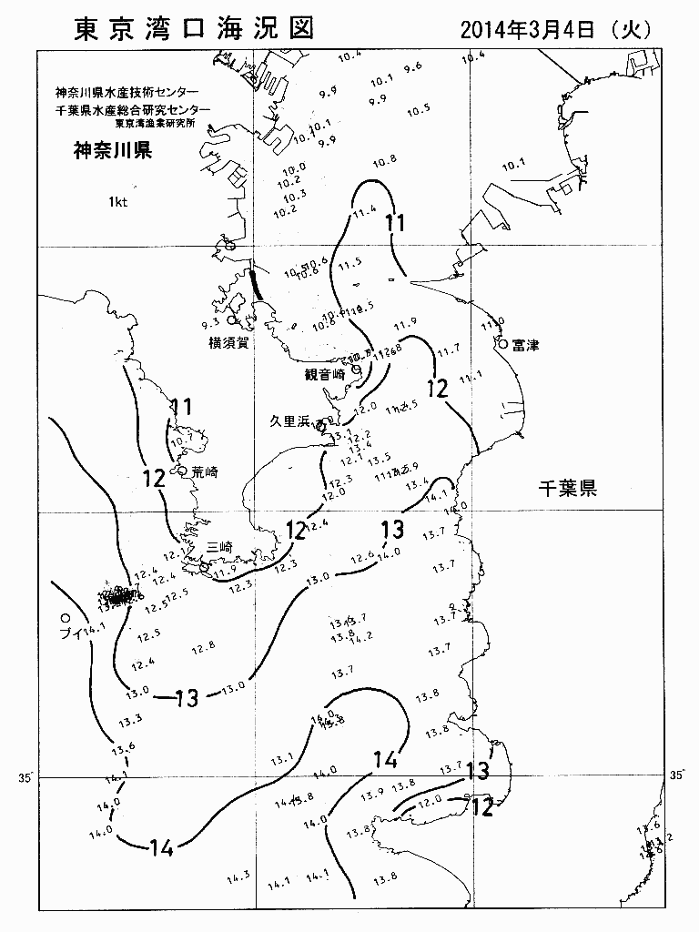 海況図, 東京湾口海況図 検索結果, (水温分布 等を図示)