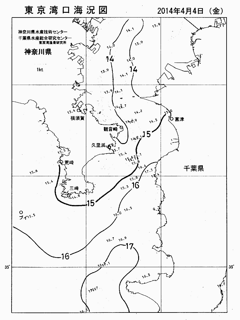 海況図, 東京湾口海況図 検索結果, (水温分布 等を図示)