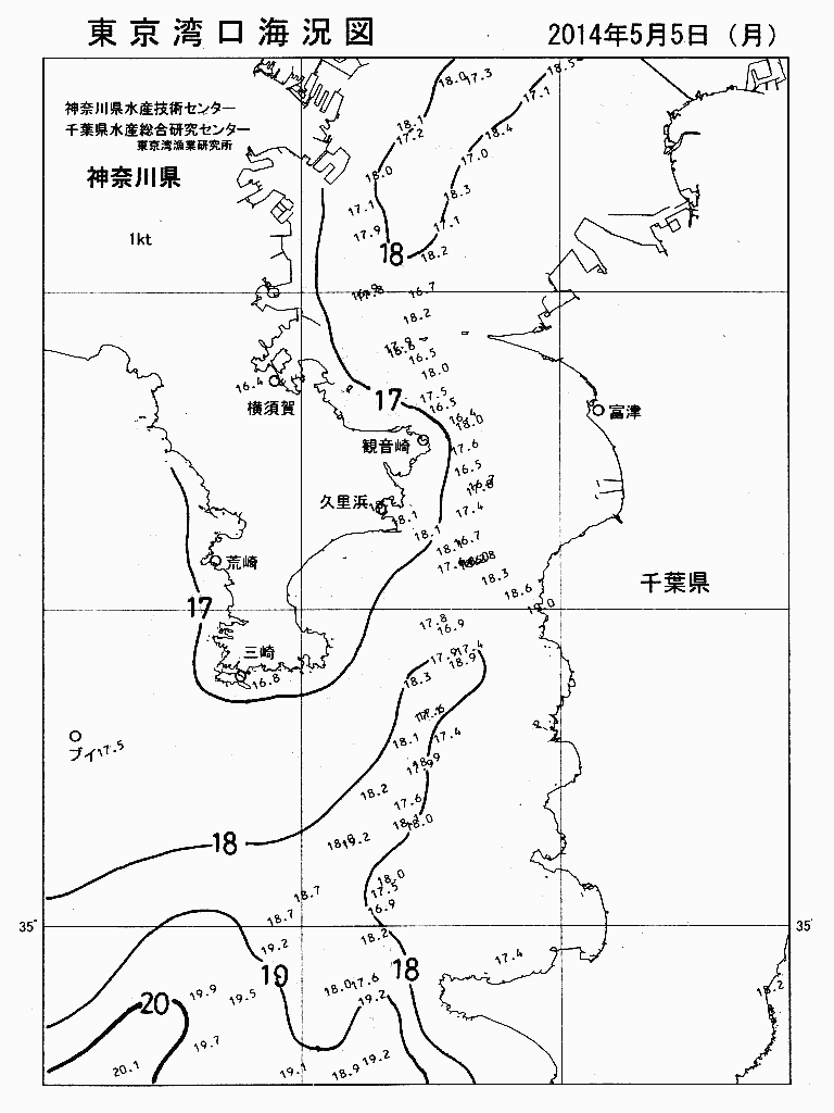 海況図, 東京湾口海況図 検索結果, (水温分布 等を図示)