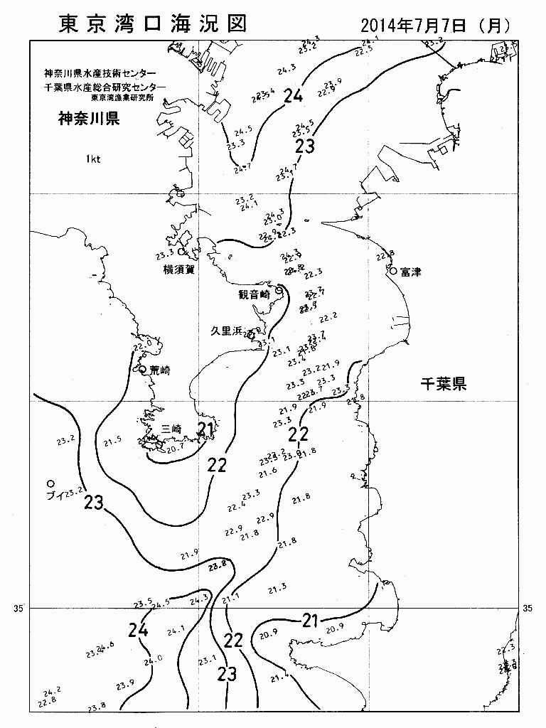 海況図, 東京湾口海況図 検索結果, (水温分布 等を図示)