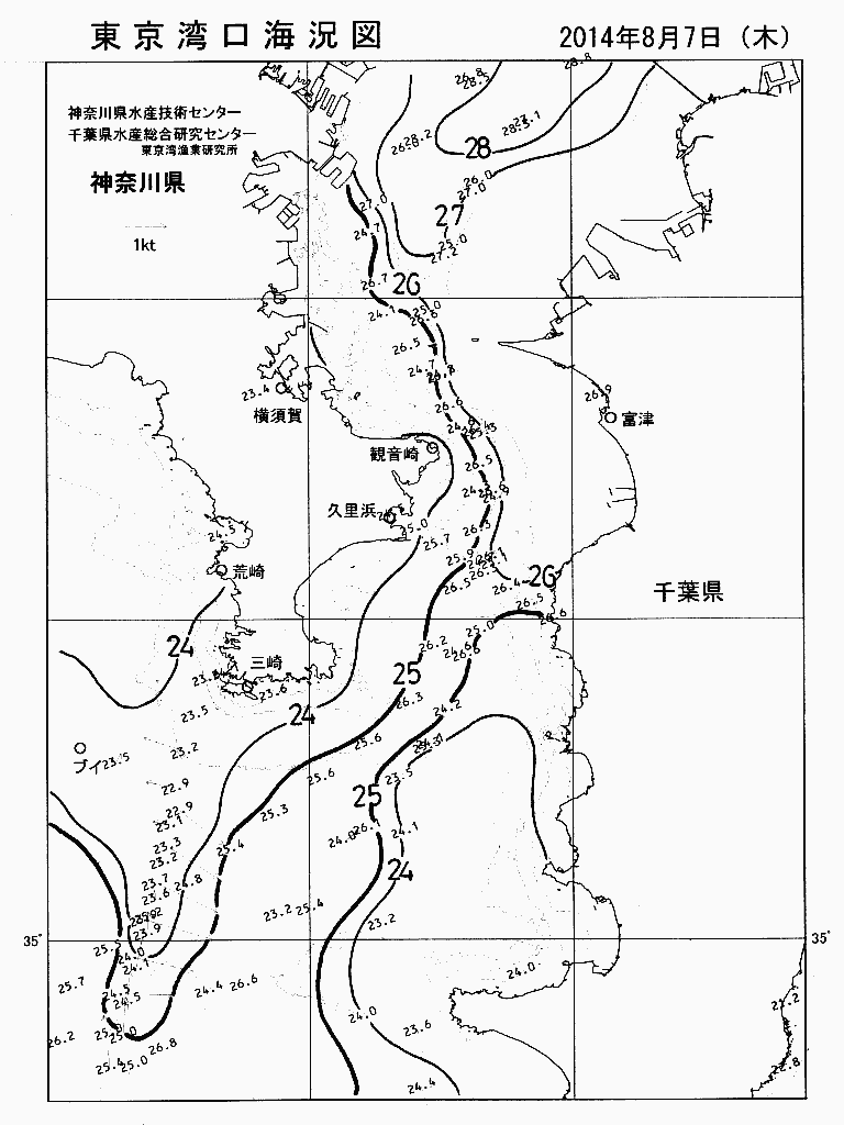 海況図, 東京湾口海況図 検索結果, (水温分布 等を図示)