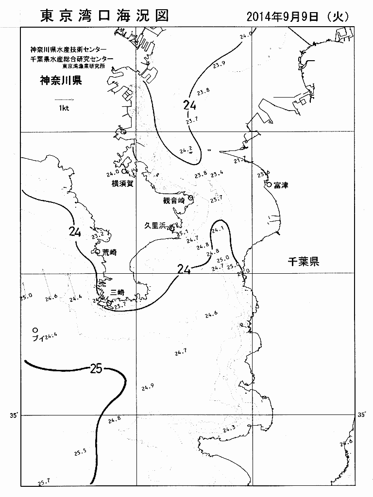 海況図, 東京湾口海況図 検索結果, (水温分布 等を図示)