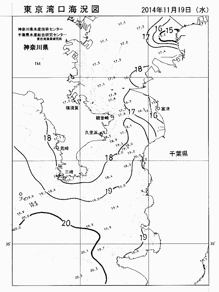 海況図, 東京湾口海況図 検索結果, (水温分布 等を図示)