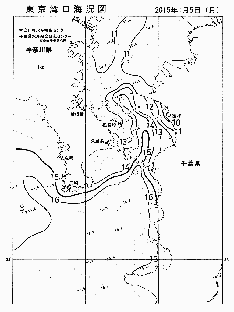 海況図, 東京湾口海況図 検索結果, (水温分布 等を図示)
