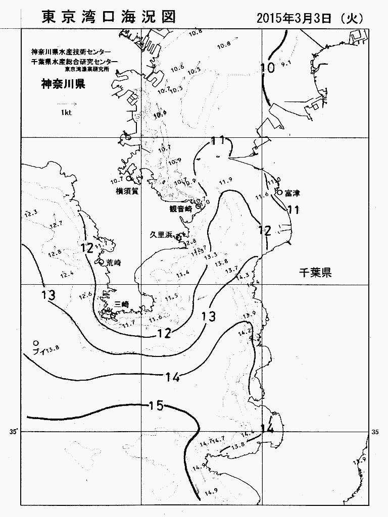 海況図, 東京湾口海況図 検索結果, (水温分布 等を図示)