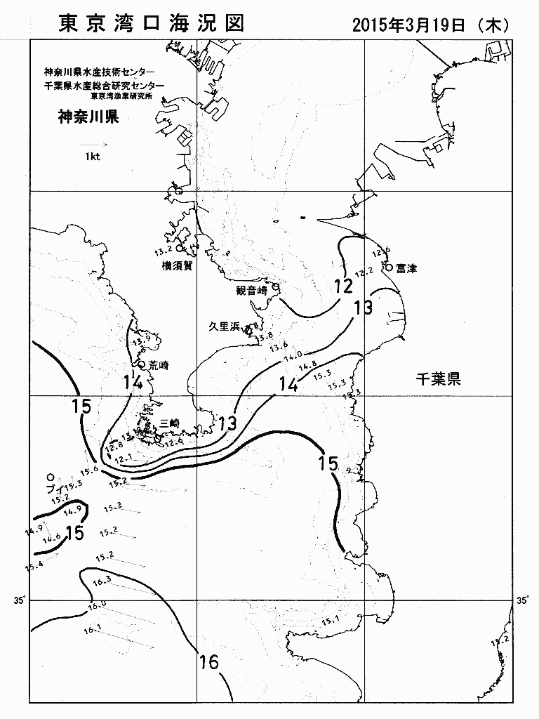 海況図, 東京湾口海況図 検索結果, (水温分布 等を図示)