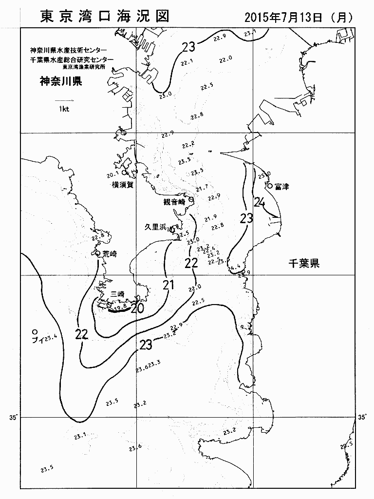 海況図, 東京湾口海況図 検索結果, (水温分布 等を図示)