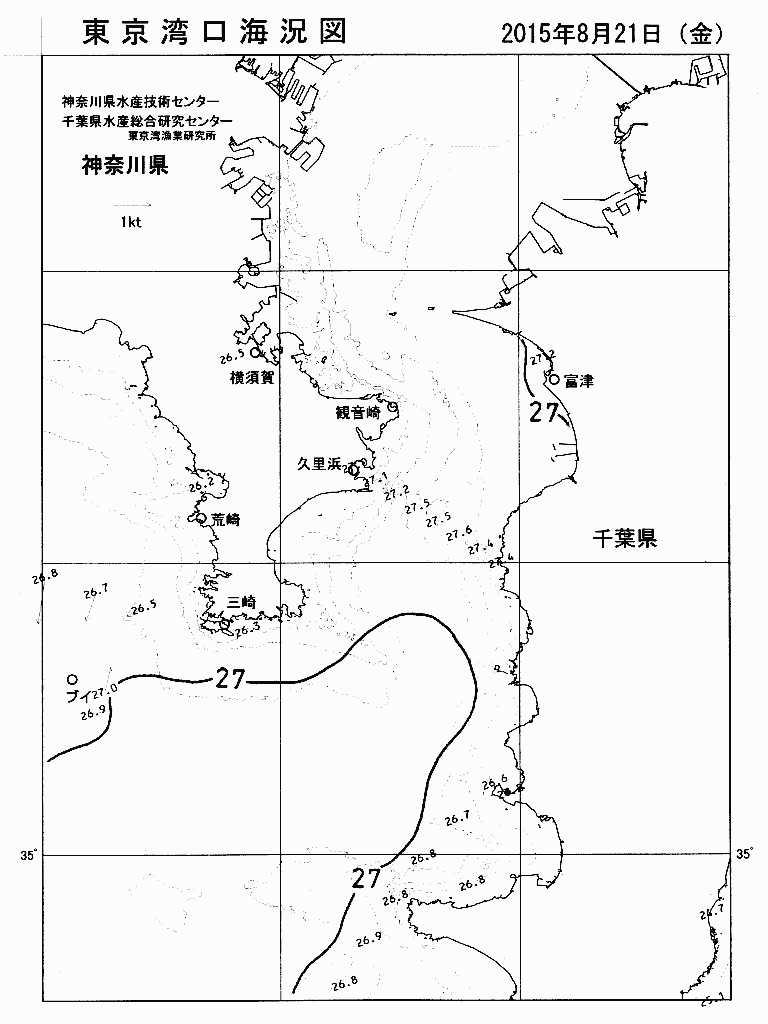 海況図, 東京湾口海況図 検索結果, (水温分布 等を図示)