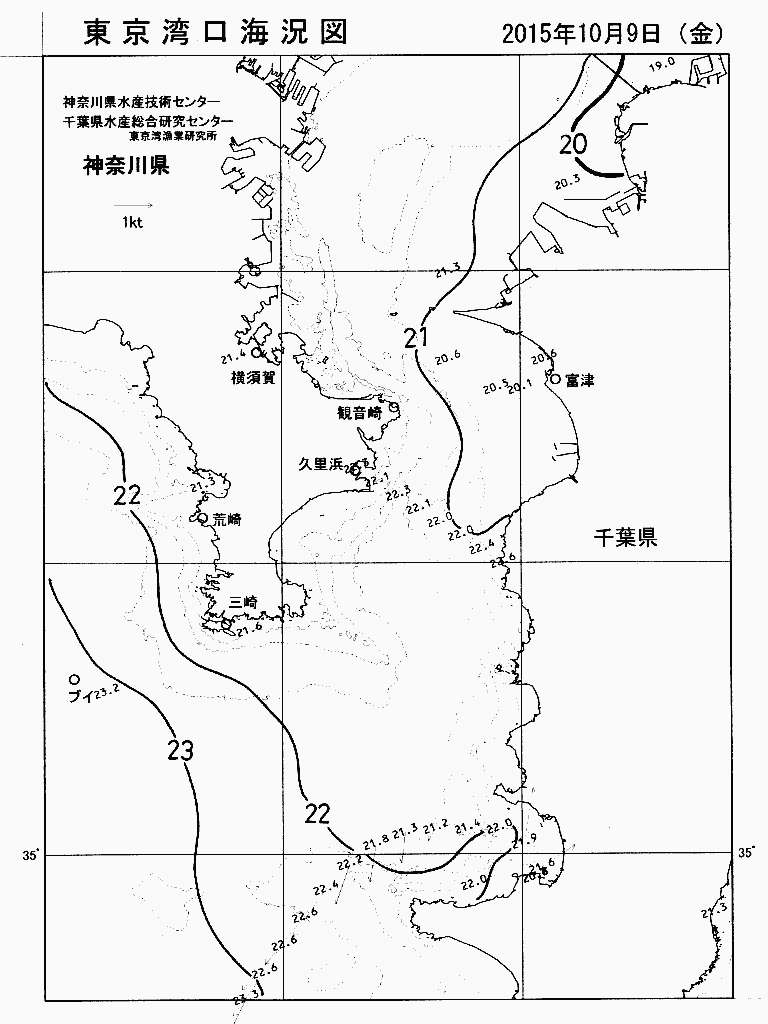 海況図, 東京湾口海況図 検索結果, (水温分布 等を図示)
