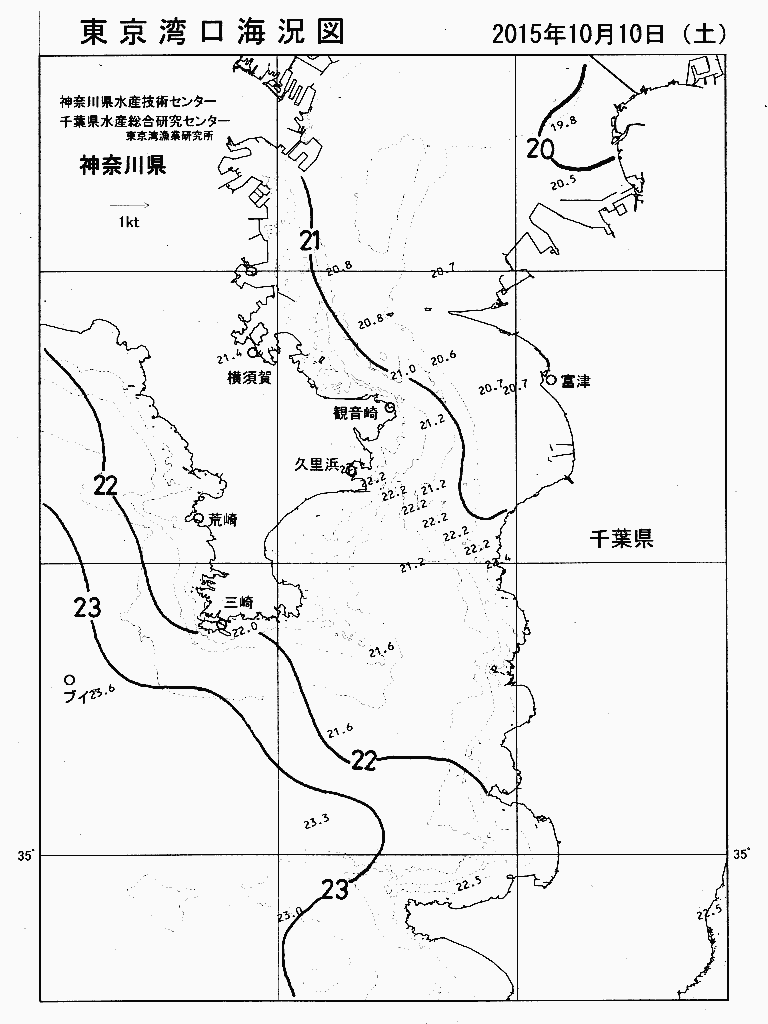 海況図, 東京湾口海況図 検索結果, (水温分布 等を図示)